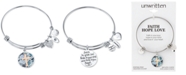 Unwritten Cross Message & Heart Charm Bangle Bracelet in Stainless Steel & Rose Gold-Tone with Silver Plated Charms